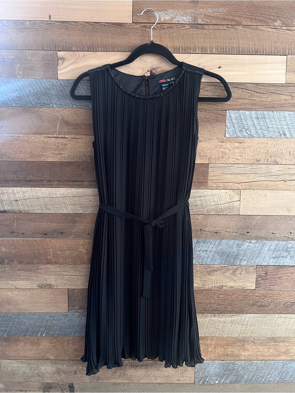 Castro Black Pleated Sleeveless Dress with Belt